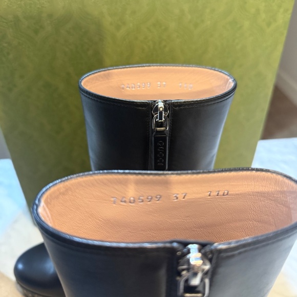 Gucci Janaya  Black Leather GG Stud Platform Booties 37 New in box - Picture 14 of 15